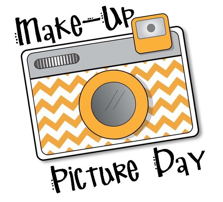 Camera clip art with words "Make-up Picture Day"