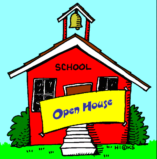 Red School House with yellow open house sign
