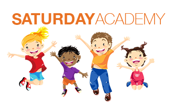 Four happy children jumping with the words Saturday Academy written above them.