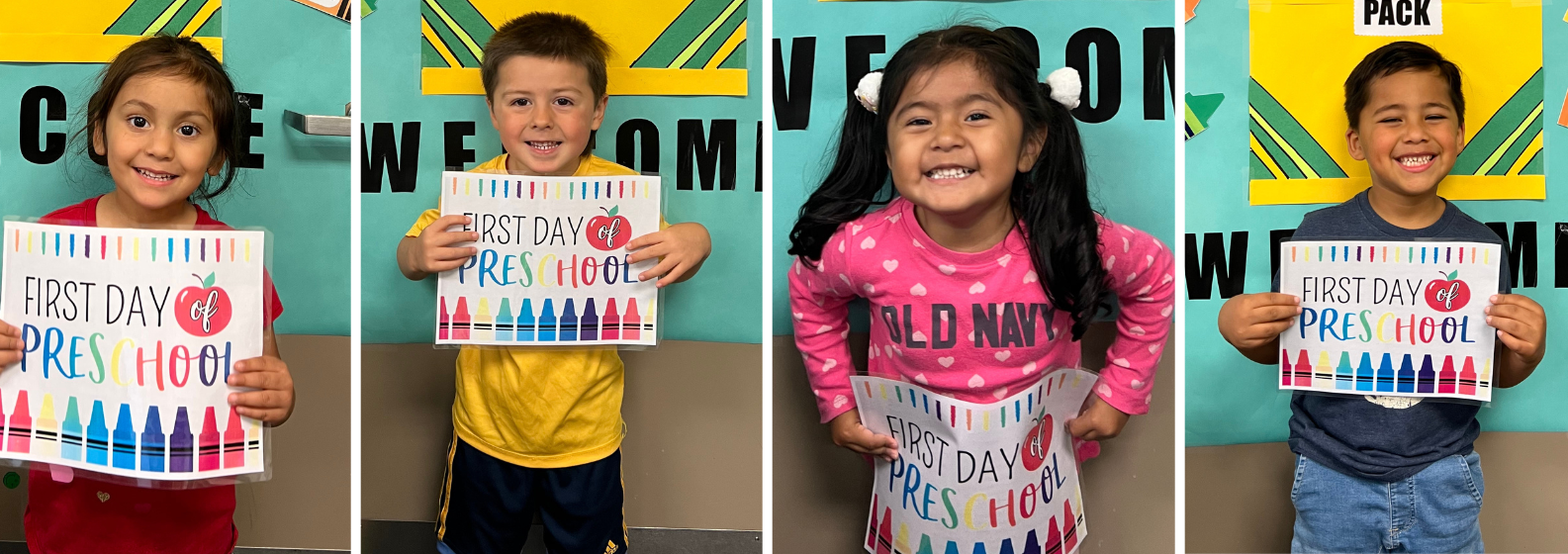 preschool children with first day of preschool signs