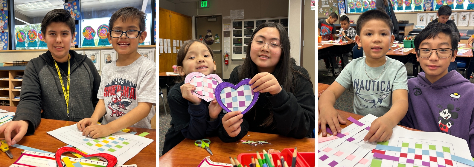 Kids working together to create valentine craft