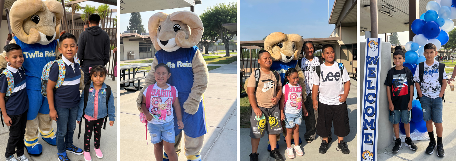 Students with Rammy on first day of school