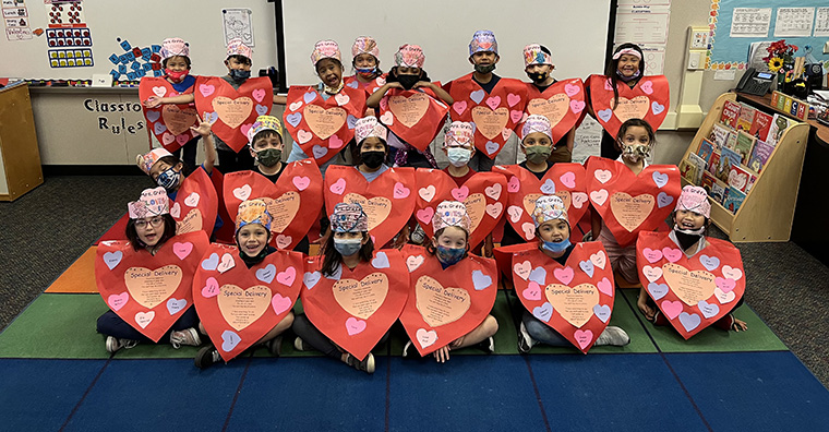 students dressed as hearts