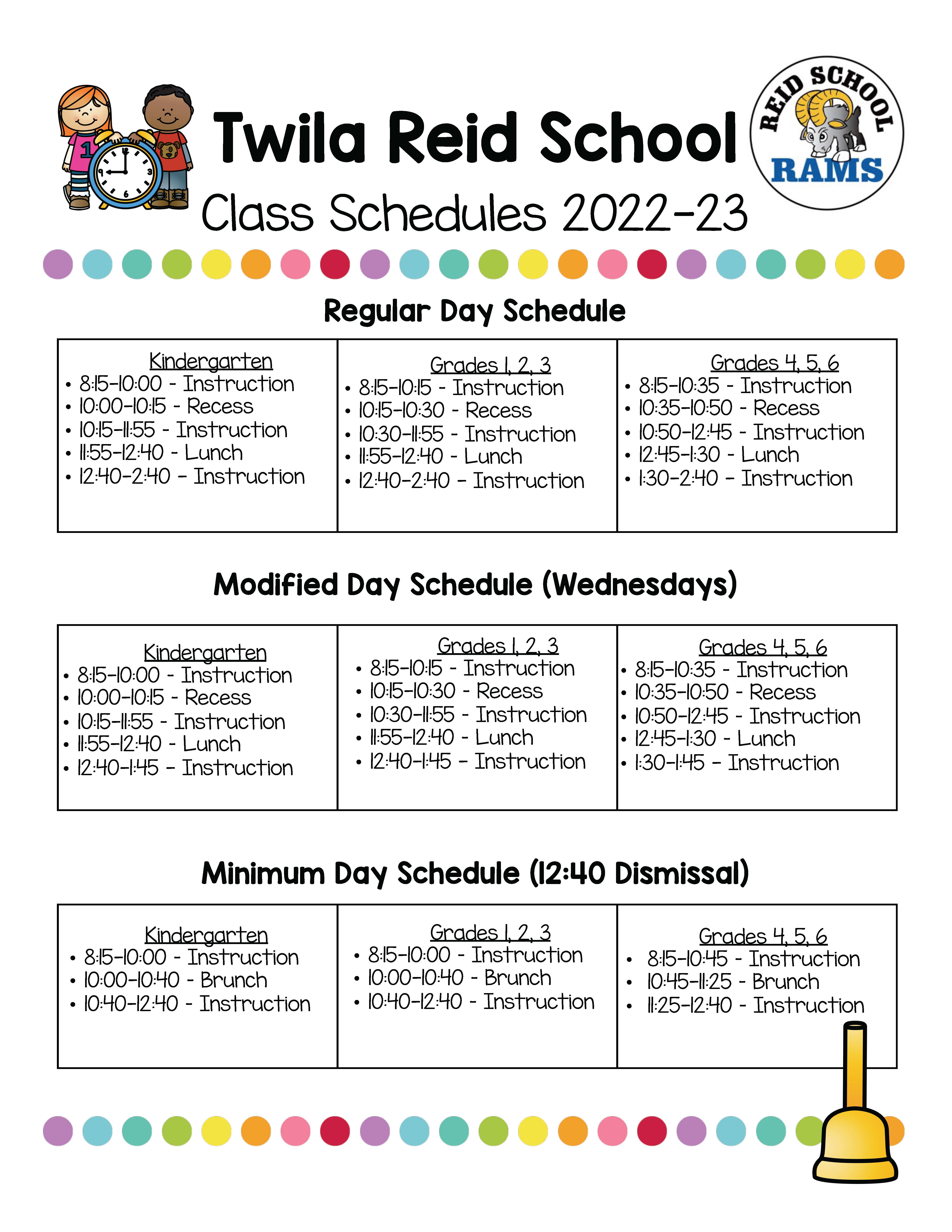 Reid School Schedule 2022-23